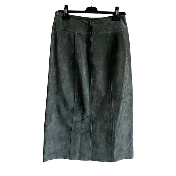 VINTAGE Suede Midi Pencil Skirt Sage Green 12 - Picture 2 of 4
